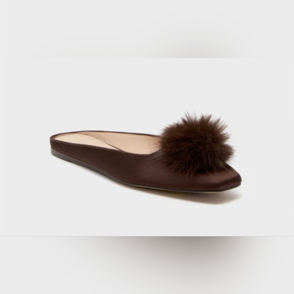 TUCKERNUCK Chocolate Satin Nilli Flats with Pom Pom Size 7 - Picture 11 of 11